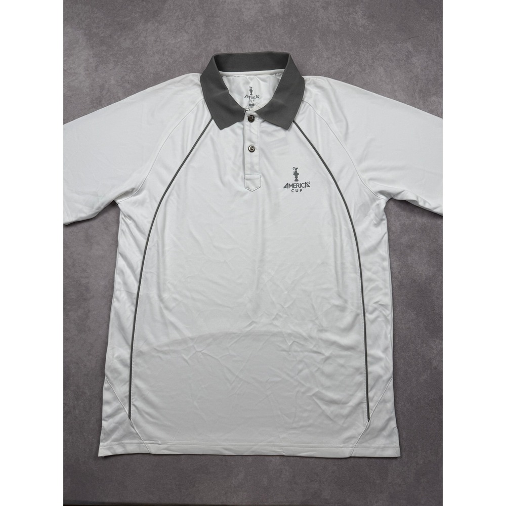 NWT Americas Cup Men L Piping Polo Shirt White Grey Sailing Official Licensed